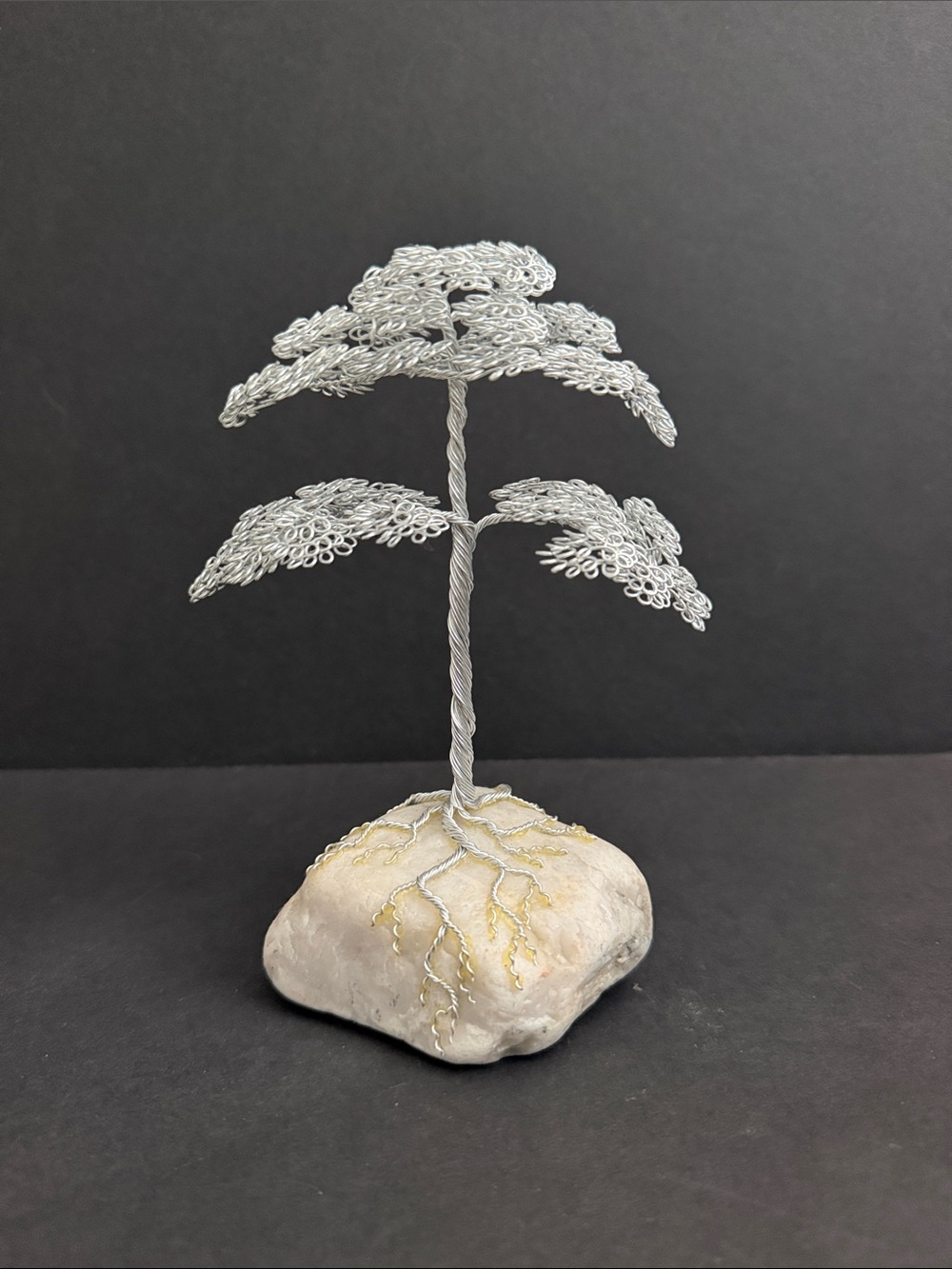 Handcrafted Wire Tree Sculpture on Stone Base